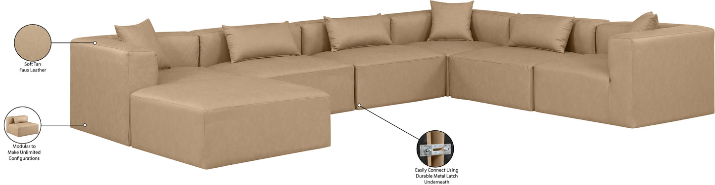 crescent tan faux leather modular sectional sec7a