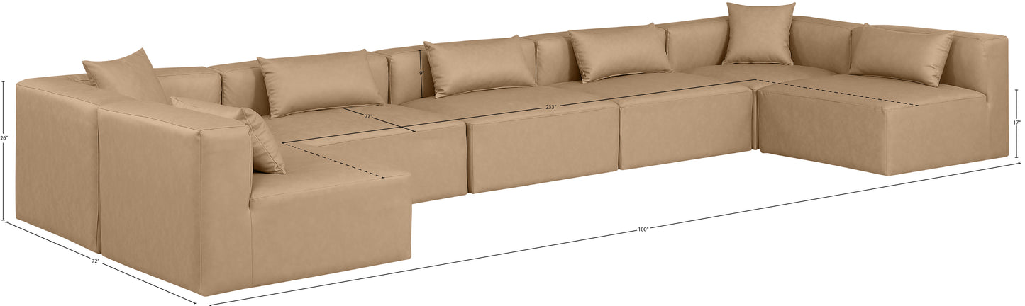 crescent tan faux leather modular sectional sec7b