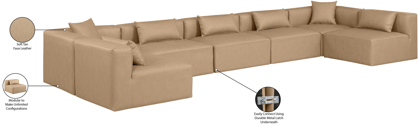 crescent tan faux leather modular sectional sec7b