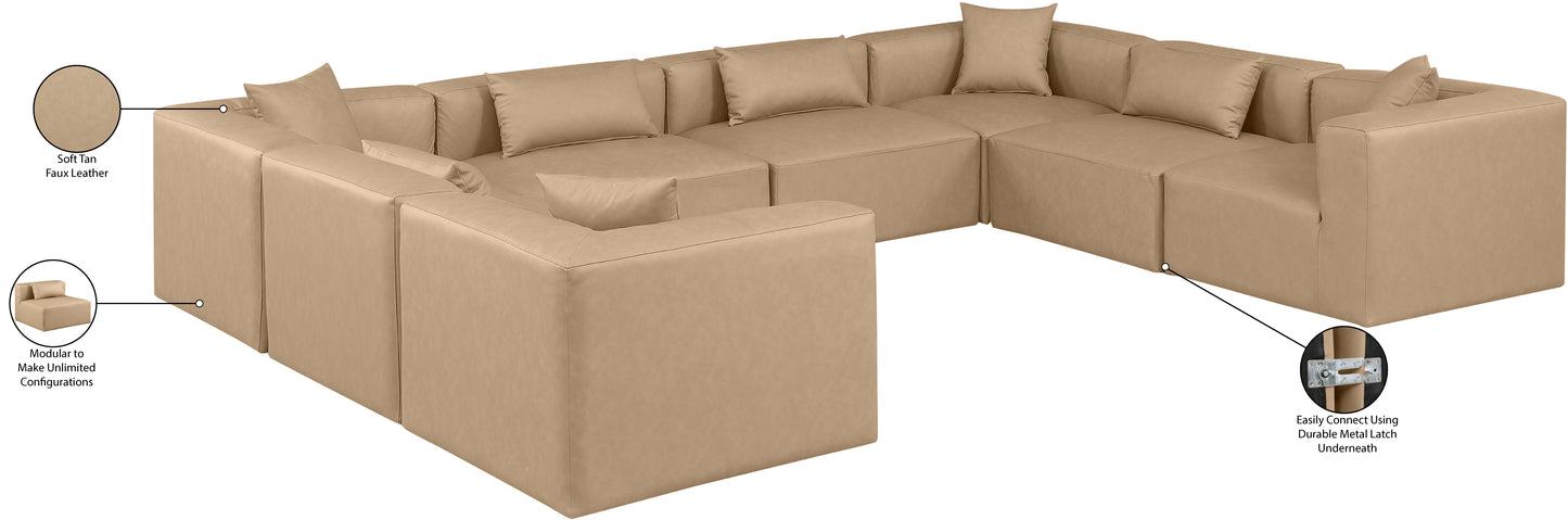 crescent tan faux leather modular sectional sec8a