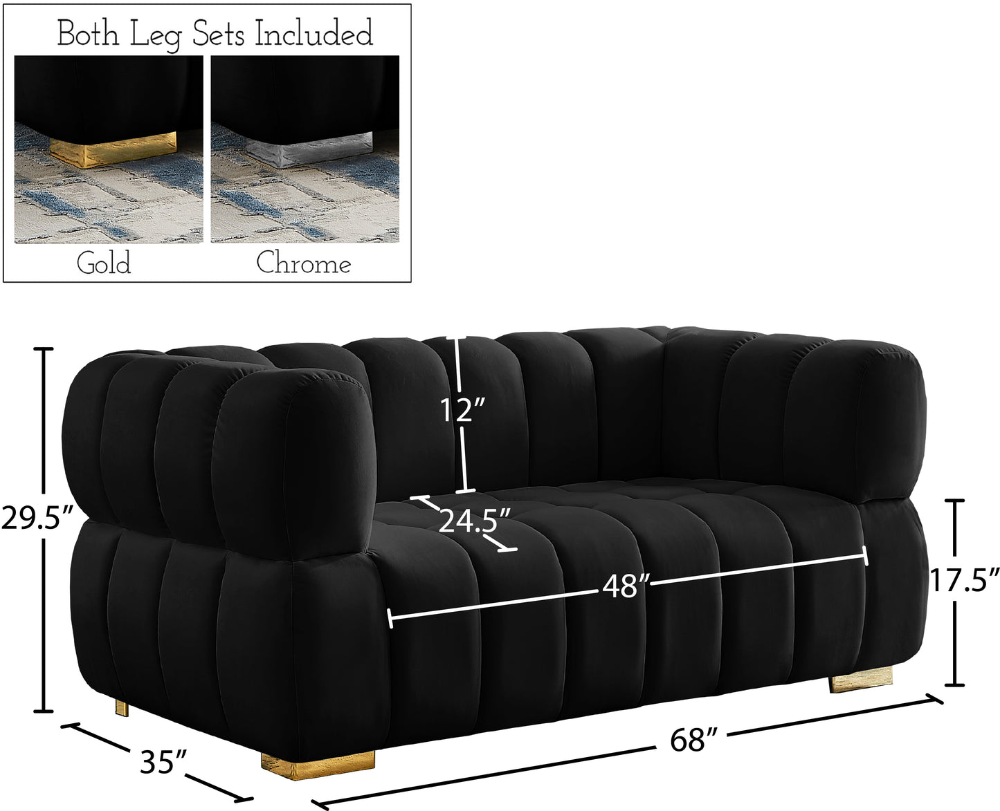 industry black velvet loveseat l