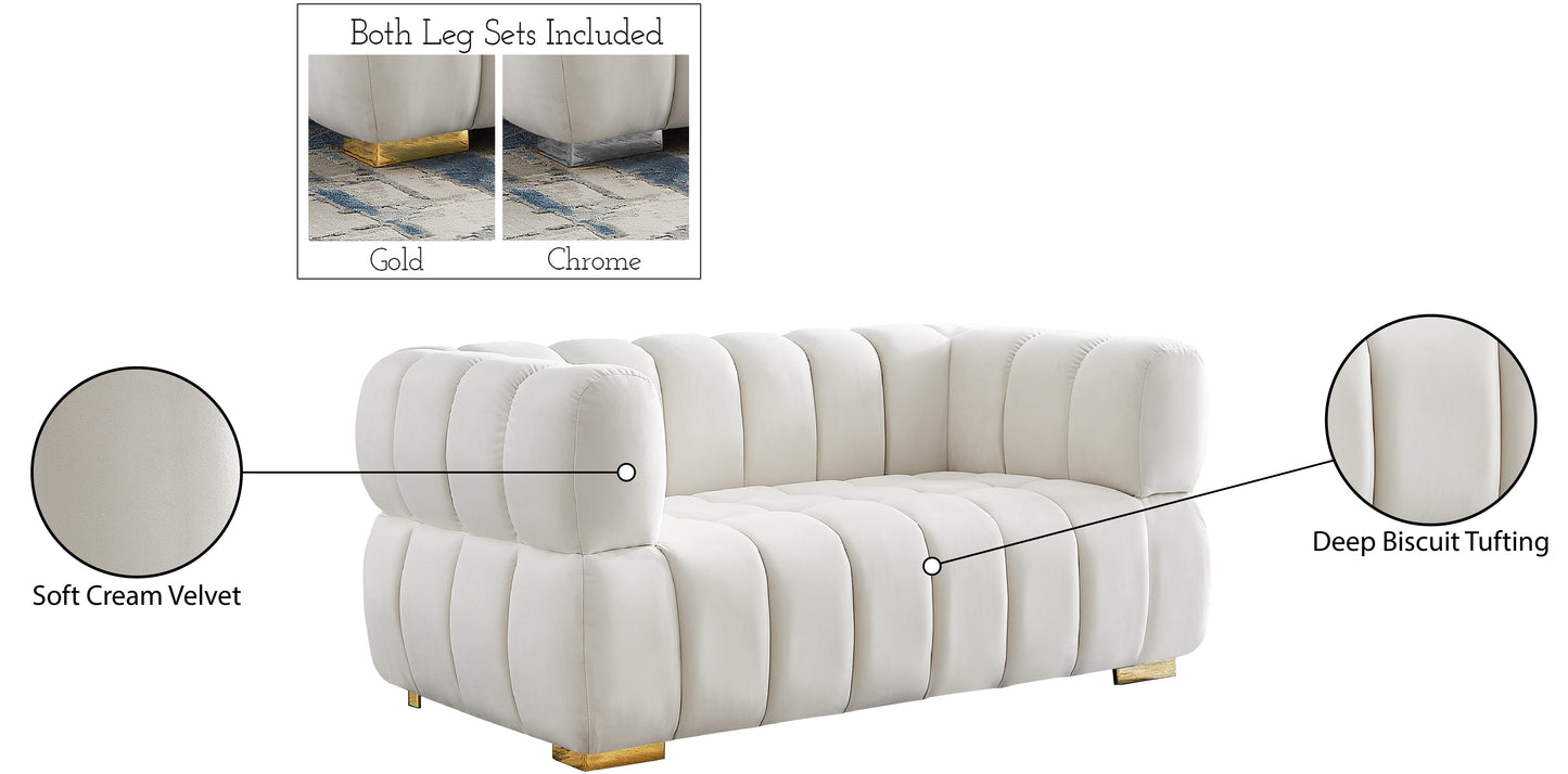 industry cream velvet loveseat l