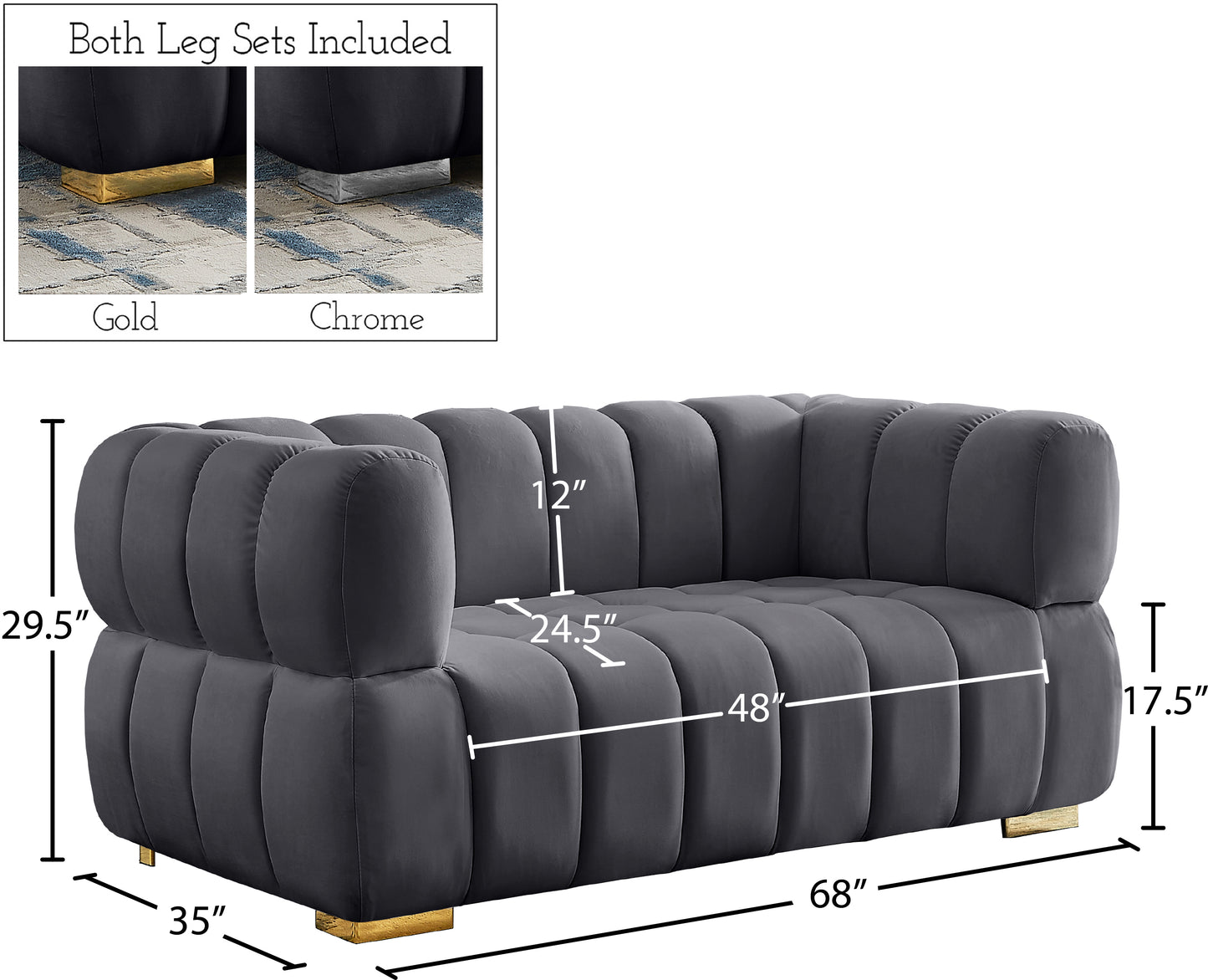 industry grey velvet loveseat l