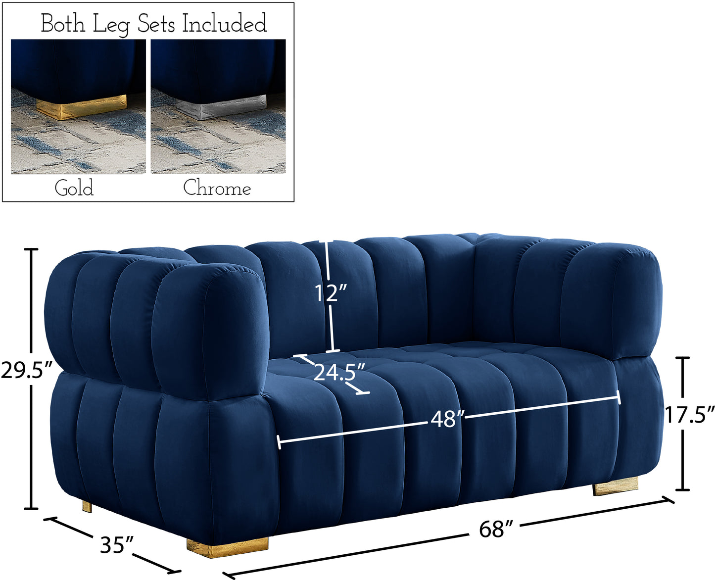 industry navy velvet loveseat l