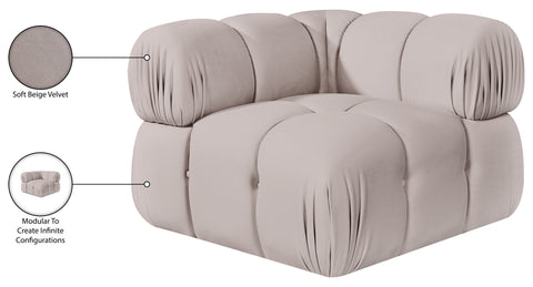 Camden Beige Velvet Performance Fabric Upholstered Corner Chair, 1 Piece