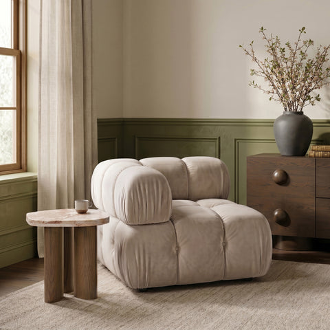 Camden Beige Velvet Performance Fabric Upholstered Corner Chair, 1 Piece