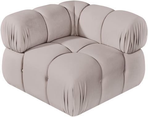 Camden Beige Velvet Performance Fabric Upholstered Corner Chair, 1 Piece