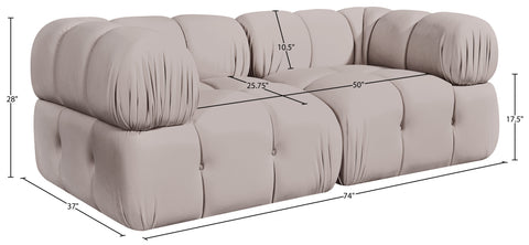 Camden Beige Velvet Performance Fabric Upholstered Sofa, 2-Piece