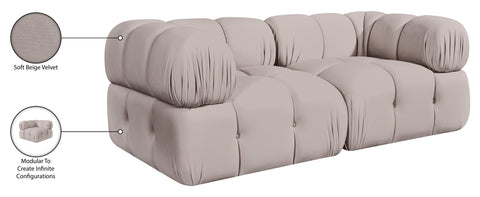 Camden Beige Velvet Performance Fabric Upholstered Sofa, 2-Piece