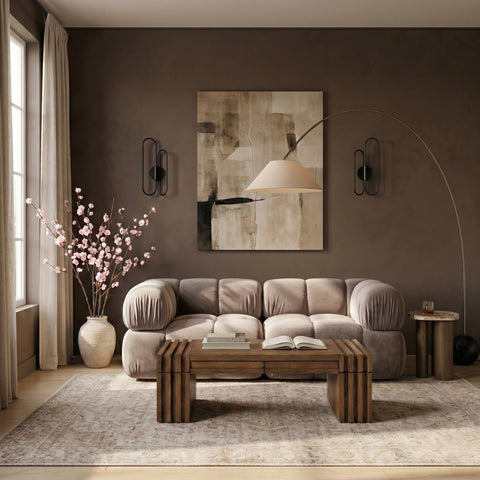 Camden Beige Velvet Performance Fabric Upholstered Sofa, 2-Piece