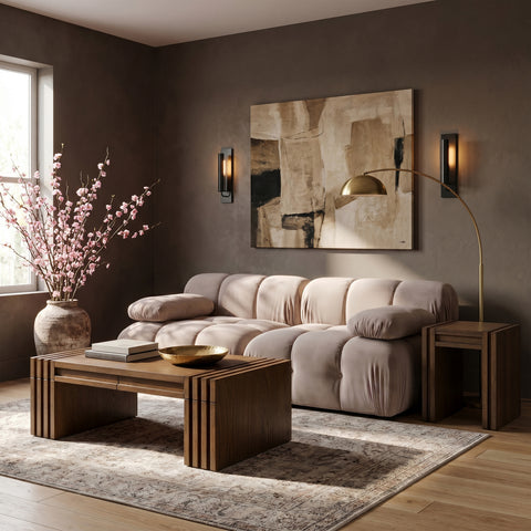 Camden Beige Velvet Performance Fabric Upholstered Sofa, 2-Piece (Style 2)