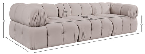 Camden Beige Velvet Performance Fabric Upholstered Sofa, 3-Piece