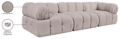 Camden Beige Velvet Performance Fabric Upholstered Sofa, 3-Piece