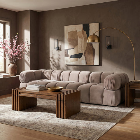 Camden Beige Velvet Performance Fabric Upholstered Sofa, 3-Piece