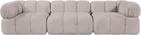 Camden Beige Velvet Performance Fabric Upholstered Sofa, 3-Piece