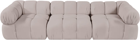 Camden Beige Velvet Performance Fabric Upholstered Sofa, 3-Piece