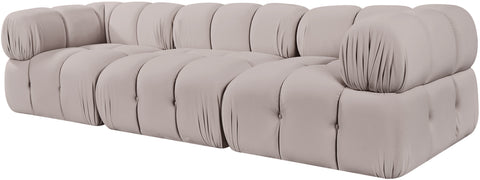 Camden Beige Velvet Performance Fabric Upholstered Sofa, 3-Piece