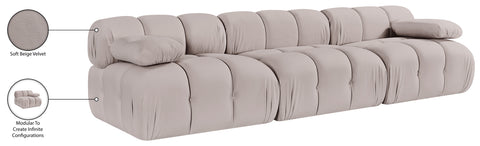 Camden Beige Velvet Performance Fabric Upholstered Sofa, 3-Piece (Style 2)