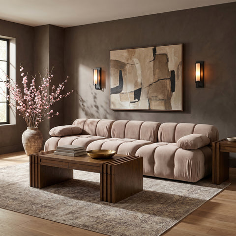Camden Beige Velvet Performance Fabric Upholstered Sofa, 3-Piece (Style 2)