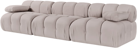 Camden Beige Velvet Performance Fabric Upholstered Sofa, 3-Piece (Style 2)