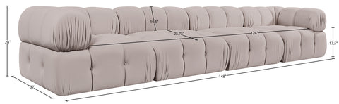 Camden Beige Velvet Performance Fabric Upholstered Sofa, 4-Piece
