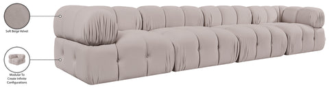 Camden Beige Velvet Performance Fabric Upholstered Sofa, 4-Piece