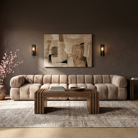 Camden Beige Velvet Performance Fabric Upholstered Sofa, 4-Piece