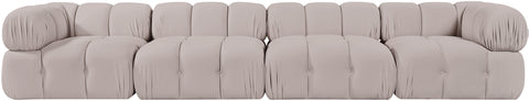 Camden Beige Velvet Performance Fabric Upholstered Sofa, 4-Piece