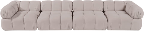 Camden Beige Velvet Performance Fabric Upholstered Sofa, 4-Piece
