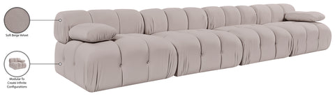 Camden Beige Velvet Performance Fabric Upholstered Sofa, 4-Piece (Style 2)