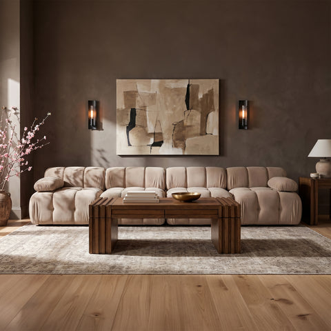 Camden Beige Velvet Performance Fabric Upholstered Sofa, 4-Piece (Style 2)