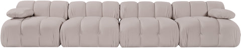Camden Beige Velvet Performance Fabric Upholstered Sofa, 4-Piece (Style 2)