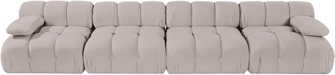 Camden Beige Velvet Performance Fabric Upholstered Sofa, 4-Piece (Style 2)