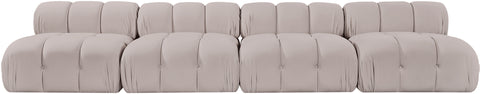 Camden Beige Velvet Performance Fabric Upholstered Sofa, 4-Piece (Style 2)