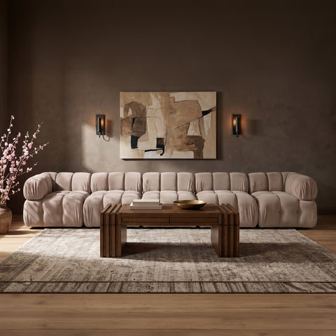 Camden Beige Velvet Performance Fabric Upholstered Sofa, 5-Piece