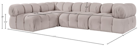 Camden Beige Velvet Performance Fabric Upholstered Sectional, 4-Piece