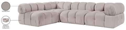 Camden Beige Velvet Performance Fabric Upholstered Sectional, 4-Piece