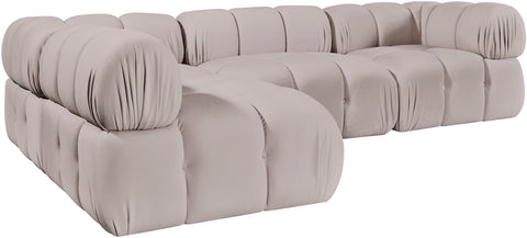 Camden Beige Velvet Performance Fabric Upholstered Sectional, 4-Piece