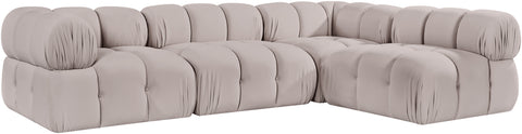 Camden Beige Velvet Performance Fabric Upholstered Sectional, 4-Piece