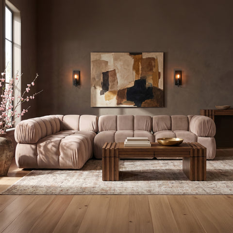 Camden Beige Velvet Performance Fabric Upholstered Sectional, 4-Piece