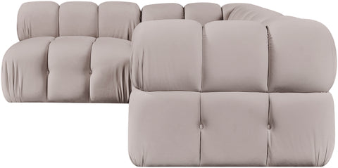 Camden Beige Velvet Performance Fabric Upholstered Sectional, 4-Piece