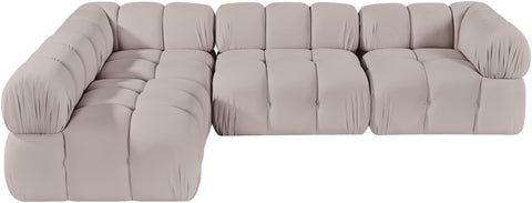 Camden Beige Velvet Performance Fabric Upholstered Sectional, 4-Piece