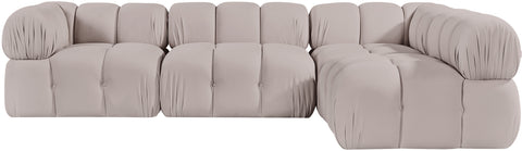 Camden Beige Velvet Performance Fabric Upholstered Sectional, 4-Piece