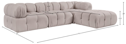 Camden Beige Velvet Performance Fabric Upholstered Sectional, 4-Piece (Style 2)