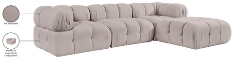 Camden Beige Velvet Performance Fabric Upholstered Sectional, 4-Piece (Style 2)