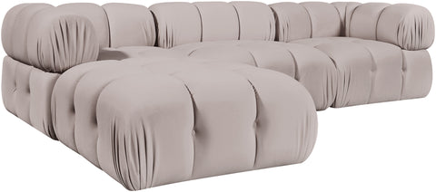 Camden Beige Velvet Performance Fabric Upholstered Sectional, 4-Piece (Style 2)