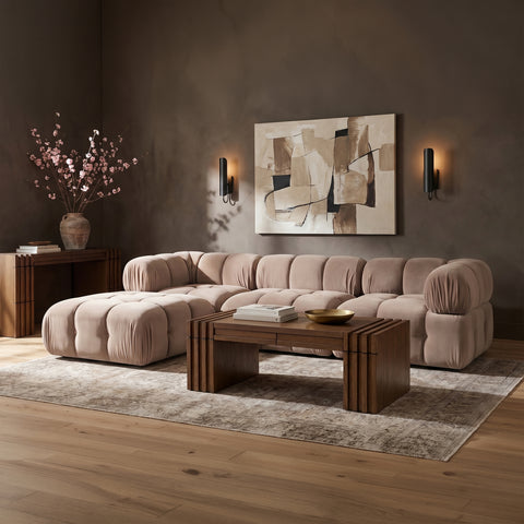 Camden Beige Velvet Performance Fabric Upholstered Sectional, 4-Piece (Style 2)