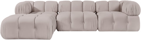 Camden Beige Velvet Performance Fabric Upholstered Sectional, 4-Piece (Style 2)