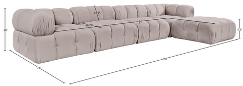 Camden Beige Velvet Performance Fabric Upholstered Sectional, 5-Piece