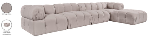 Camden Beige Velvet Performance Fabric Upholstered Sectional, 5-Piece